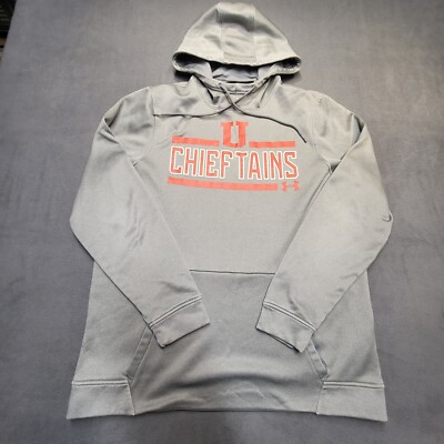 Under Armor Cold Gear Hoodie Mens L Gray Pullover Sweatshirt Utica Chieftains