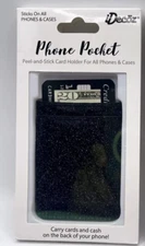 Adhesive Silicone Credit Card Pocket  For Cell Phone black with glitter