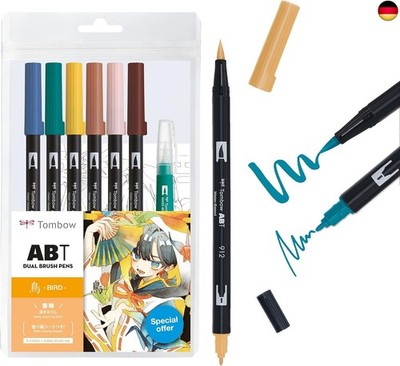 Tombow ABT Dual Brush Pen Watercolor Manga Set Bird, 6er Set +