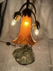 Vintage Tiffany Style Lily Pad Table Lamp 3 Arm Gold Color No Shades