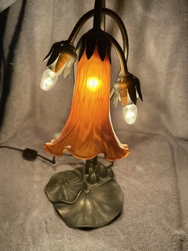 Vintage Tiffany Style Lily Pad Table Lamp 3 Arm Gold Color No Shades
