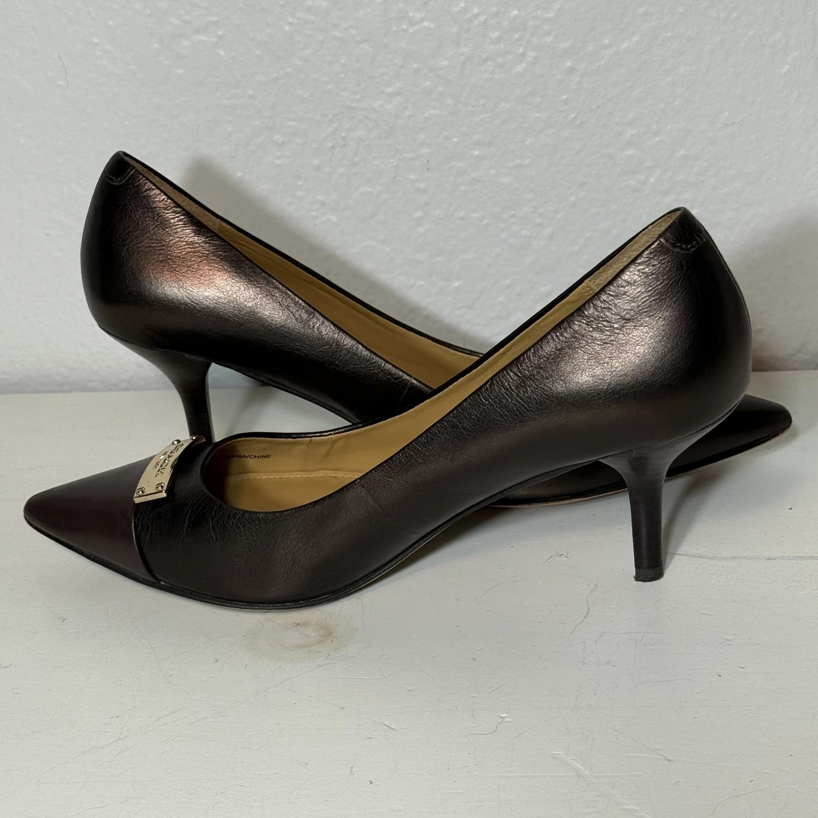 Scarpe Coach donna taglia 6 B decolte pelle metallizzata tacco a punta eleganti