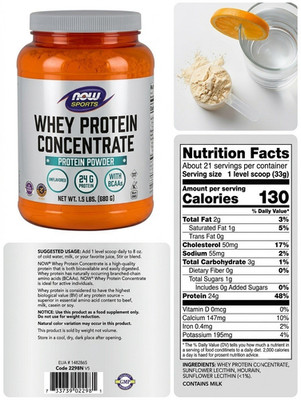 NOW Sports Whey Protein Concentrate Powder Unflavored 24g Protein 1.5 lbs 680g