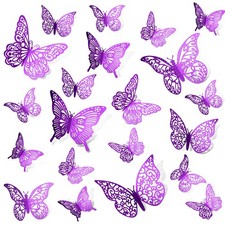72Pcs Butterfly Decorations, Purple 3D Wall Decor Stickers,