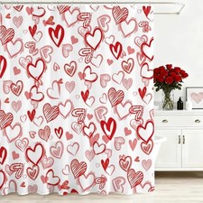 Valentine Day Shower Curtain with 12 Hooks Red 72"W x 72"L Pack of 1 White