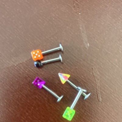 Multicolor Acrylic Stainless Steel Labret Stud Cube Triangle Body Jewelry Set