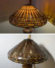 Vintage 20" Tiffany Style Stained Glass Lamp Shade Amber Slag Geometric Mission