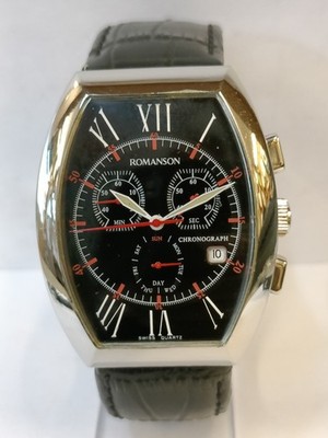 ROMANSON CHRONOGRAPH QUARTZ BLACK DIAL TL4137HM SWISS MEN'S WORKING CONDITION