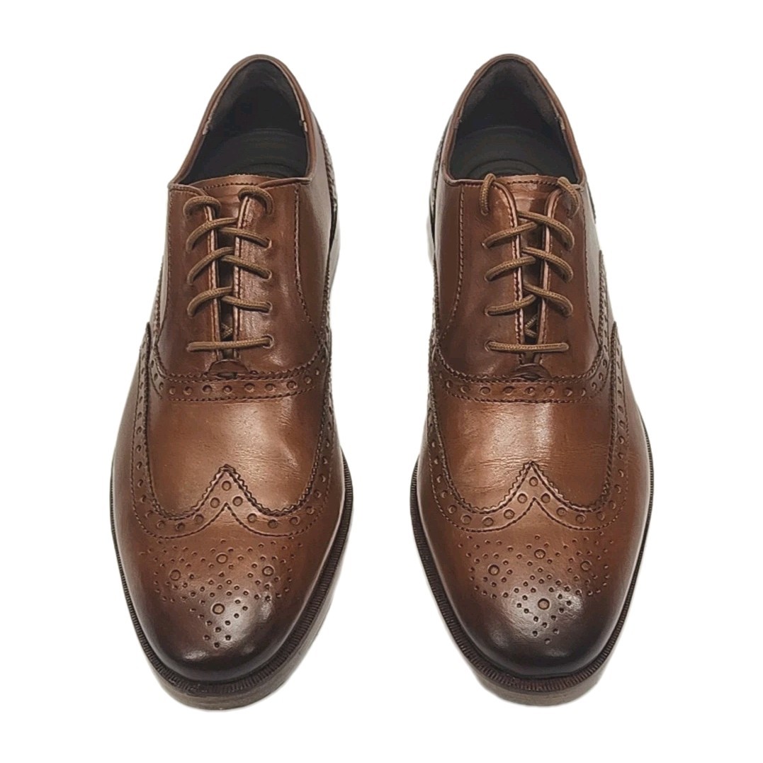 SAOLA Scarpa elegante Cole Haan Oxford Grand Os pelle marrone brogue punta alare taglia 8 derby