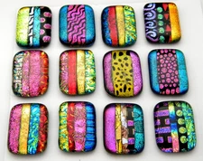 SET OF 12 pcs RECTANGLE DICHROIC FUSED GLASS pendant (BD17) CABS HANDMADE MOSAIC