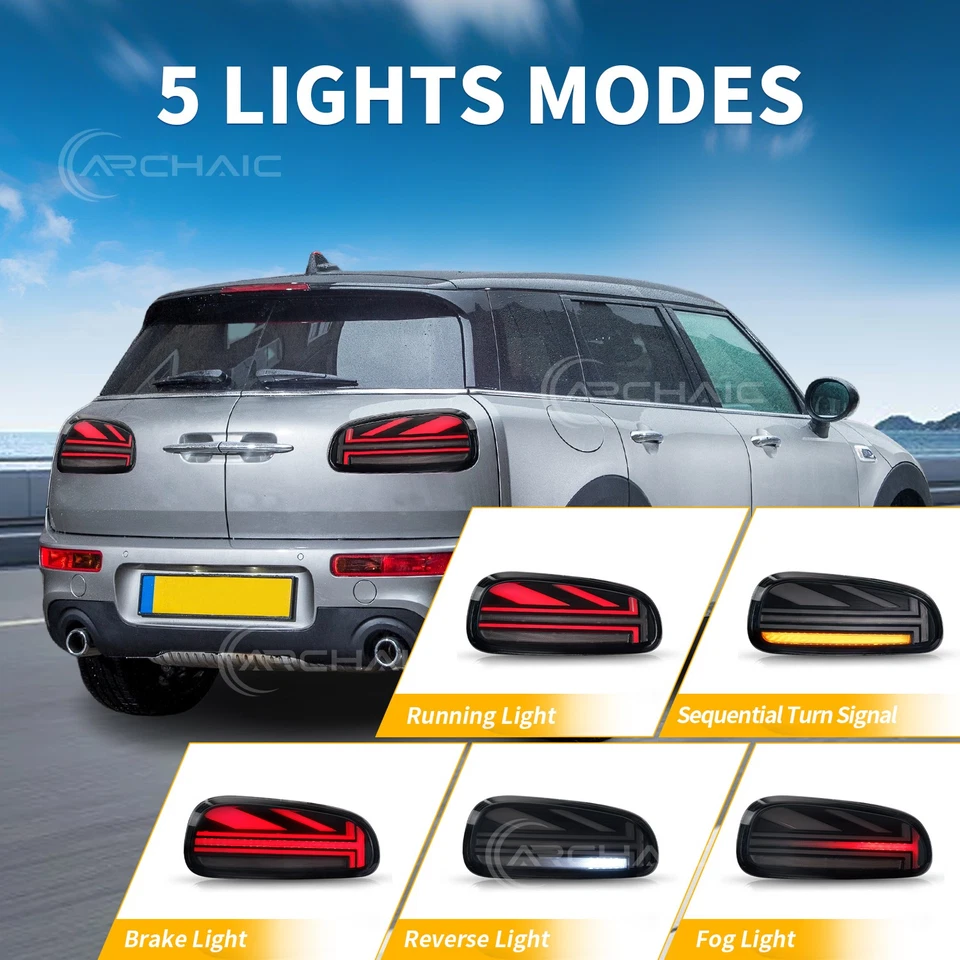 LED Tail Lights w/Animation For 2015-2023 Mini Cooper Clubman F54 Smoked Lens Foto 2 de 4