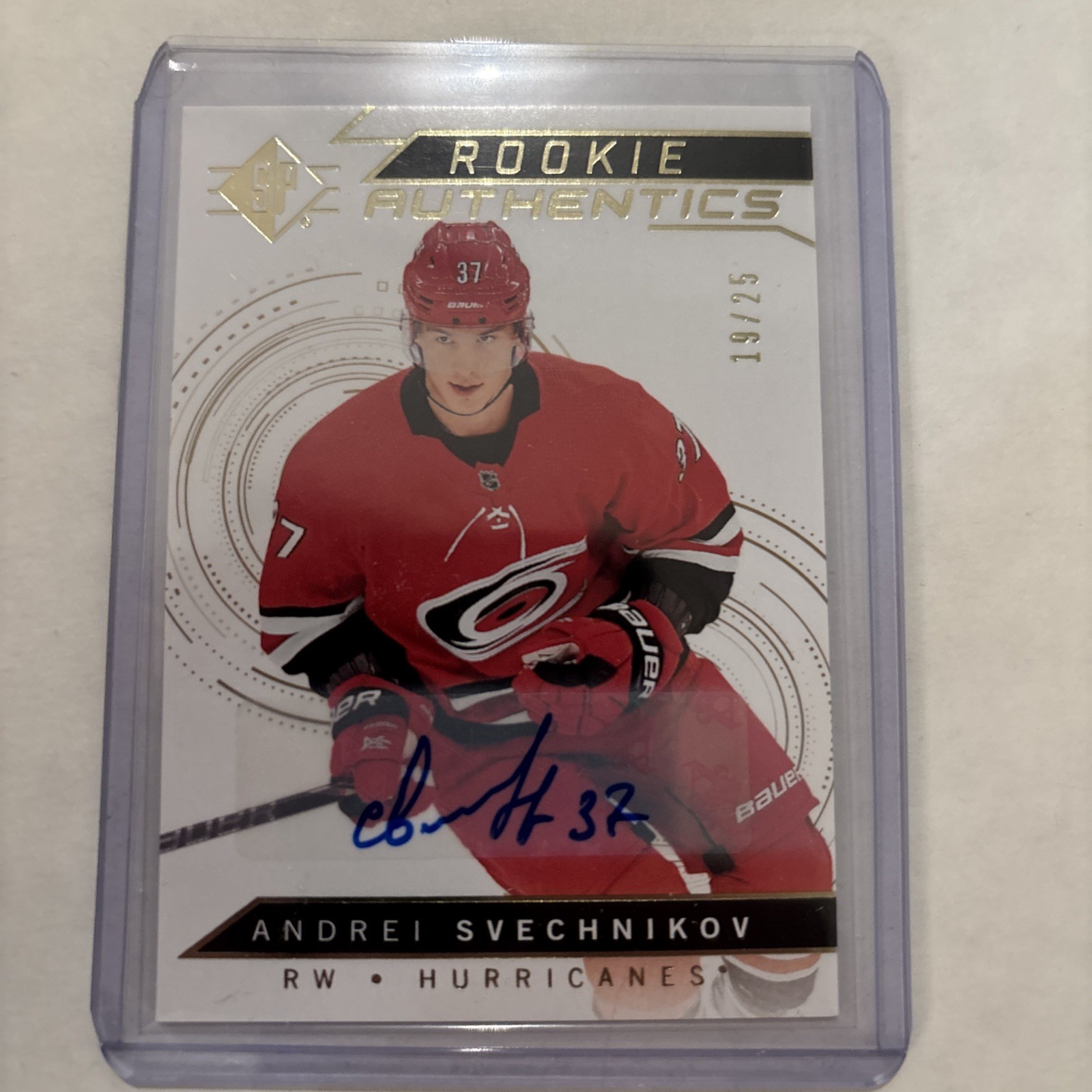 2018/19 SP Rookie Authentics Andrei Svechnikov auto RC Carolina Hurricanes /25