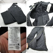 Carhartt Bib Overalls Pants Mens Large Black Loose Regular Insulated Quilt Lined