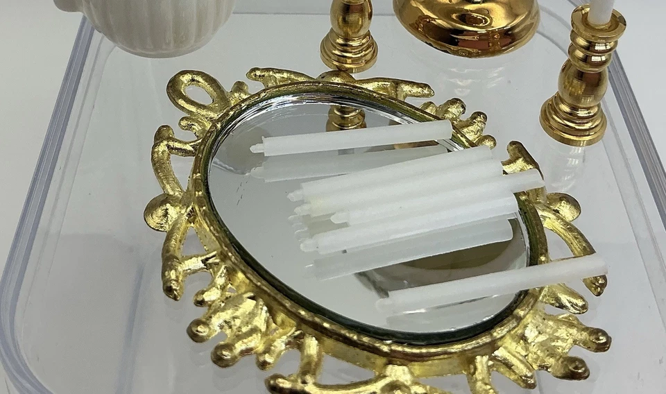 Casa de muñecas miniaturas espejo porcelana jarra lámpara candelabros velas Foto 4 de 4