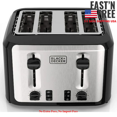 BLACK+DECKER 4-Slice Toaster, Black and Silver with Extra-Wide Slots