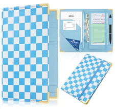 Server Book for Waitresses, Leather with Zipper Pocket, Retro Checkerboard Desig