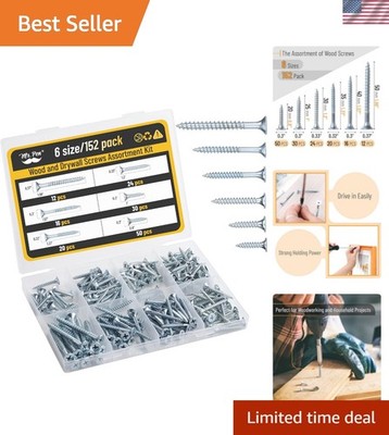 Wood Screws Assortment Kit, 152 pcs, Silver, Phillips Tips, Assorted Wood Scr...