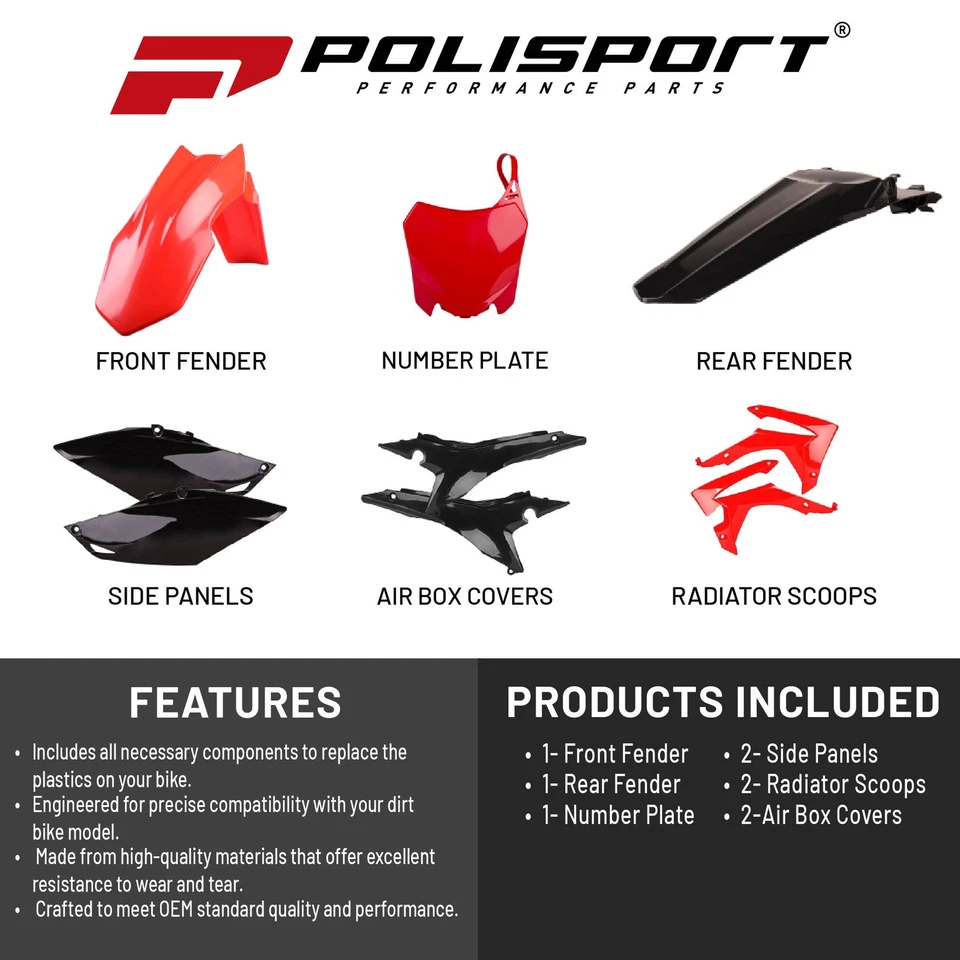 Kit plástico Polisport MX para Honda CRF 450R (2013-16) motocross, rojo/negro Foto 2 de 4