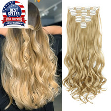 Clip in Hair Extensions 7 PCS Full Head 22 Inch Long Curly Wavy Synthetic Hair P