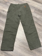 Vintage Carhartt Carpenter Pants 38x34 Green Flannel Lined Canvas B111 MOS Y2K