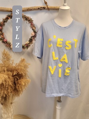 SHIRT T-Shirt PRINT C'est La Vie TU= 36 38 40 42  NEU  ITALY   Blau Baumwolle 