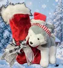 Fao Schwarz Husky With Santa Hat 12" Stuffed Animal Plush