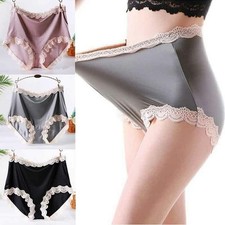 Knicker comfortable lace edge Briefs Boxer Ladies High Silky Waist Women Satin