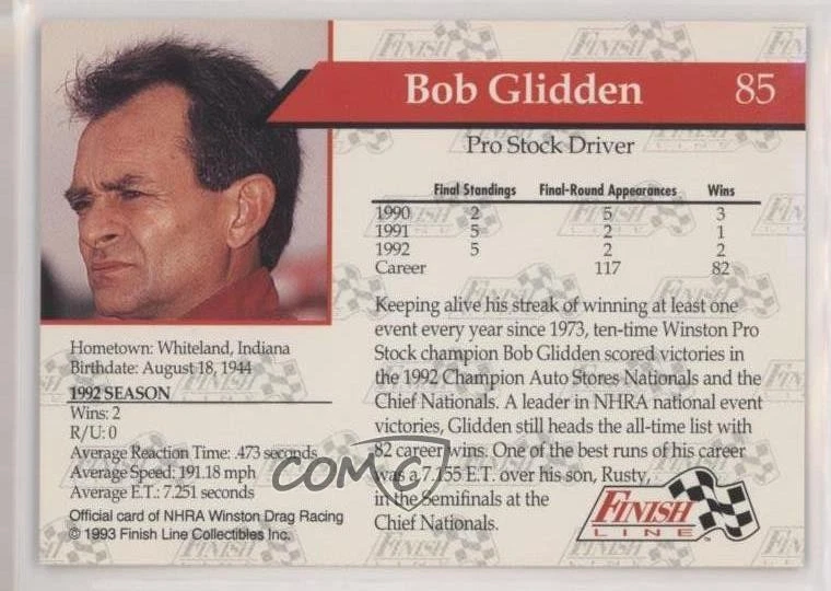 1993 Finish Line NHRA Bob Glidden #85 HOF - Image 2 of 2