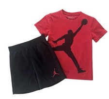 New Air Jordan 2 Piece Set Red Short Sleeve T-Shirt Black Shorts Boys Size 5