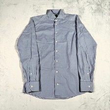 Eton Shirt Men’s 15 38cm Small Slim Fit Blue White Gingham Poplin Dress Shirt