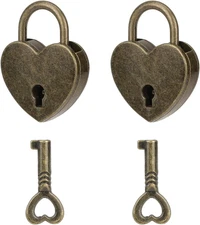 Mozeat Lens 2Pack Mini Antique Bronze Heart Shaped Padlocks with Key, 2Pcs Locks