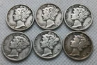 Mercury Silver Dimes 1939-1945 Lot Of 6.  90% Silver.
