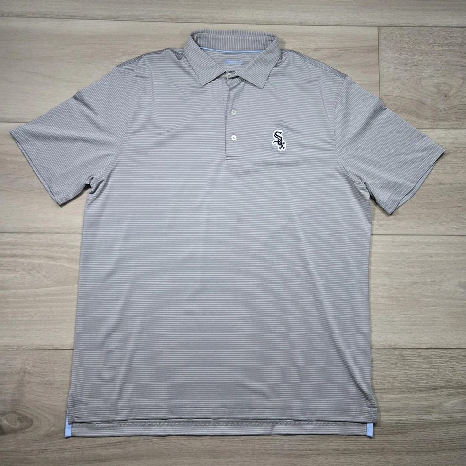 Camisa polo de béisbol Johnnie O Chicago White Sox para hombre grande gris a rayas MLB Foto 2 de 4
