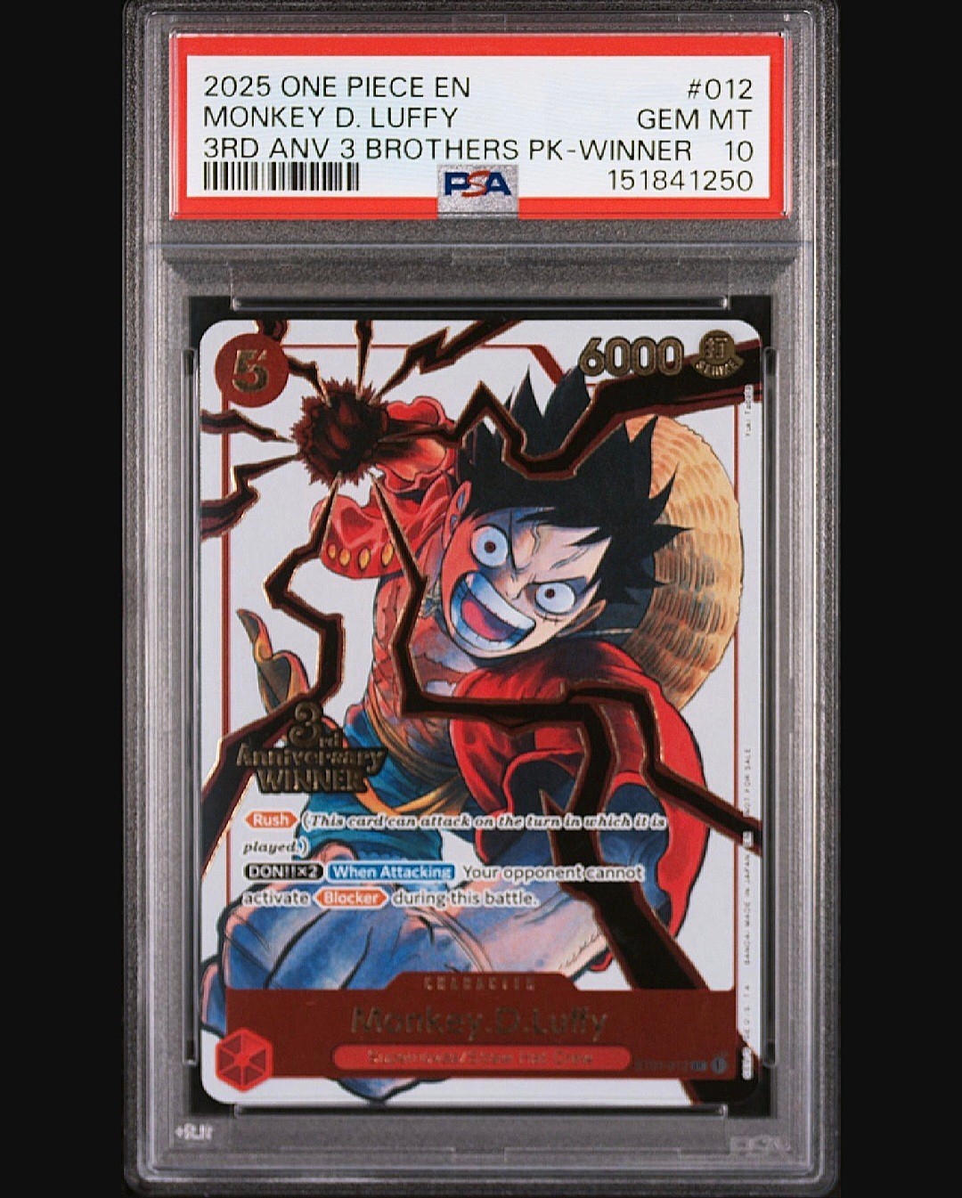 2025 ONE PIECE 3RD ANNIVERSARY WINNER 3 BROTHERS MONKEY D. LUFFY PSA 10 view 3