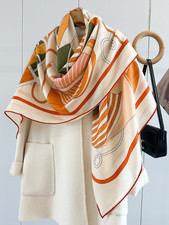 70 Cashmere 30 Silk twine Print Wrap Scarf Double Face Print Shawl 135X135cm