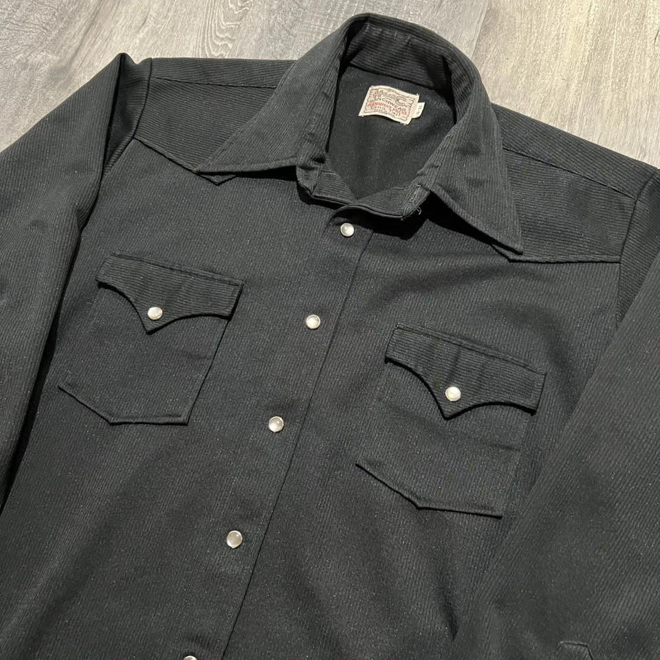 Vintage H Bar C Black Western Pearl Snap Ranchwear Cowboy Rockabilly Shirt Sz L - Image 3 of 4