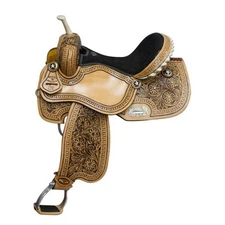 BARREL SADDLE Floral Tooled Light Leather Black Inlay FQHB -Optional Accessories