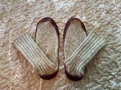 Acorn Unisex Slipper Socks Gray Rag Wool Leather Sole Men 9-10 Woman 10.5-11.5