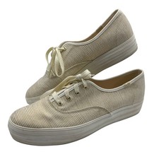 Zapatillas deportivas Keds Triple Up para mujer 9,5 oro crema a rayas plataforma zapatos de lona
