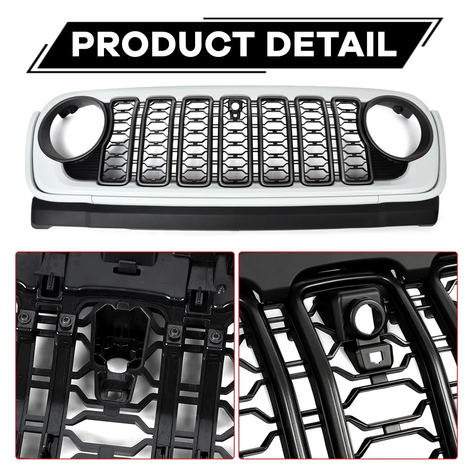 For 2018-2024 Jeep Wrangler JL Gladiator JT Grille W/ camera Hole Bright White