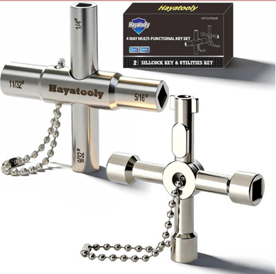 4-Way Sillcock Key, 2-Pack 40Cr Water Key, Multi-Functional & Utility Wrench