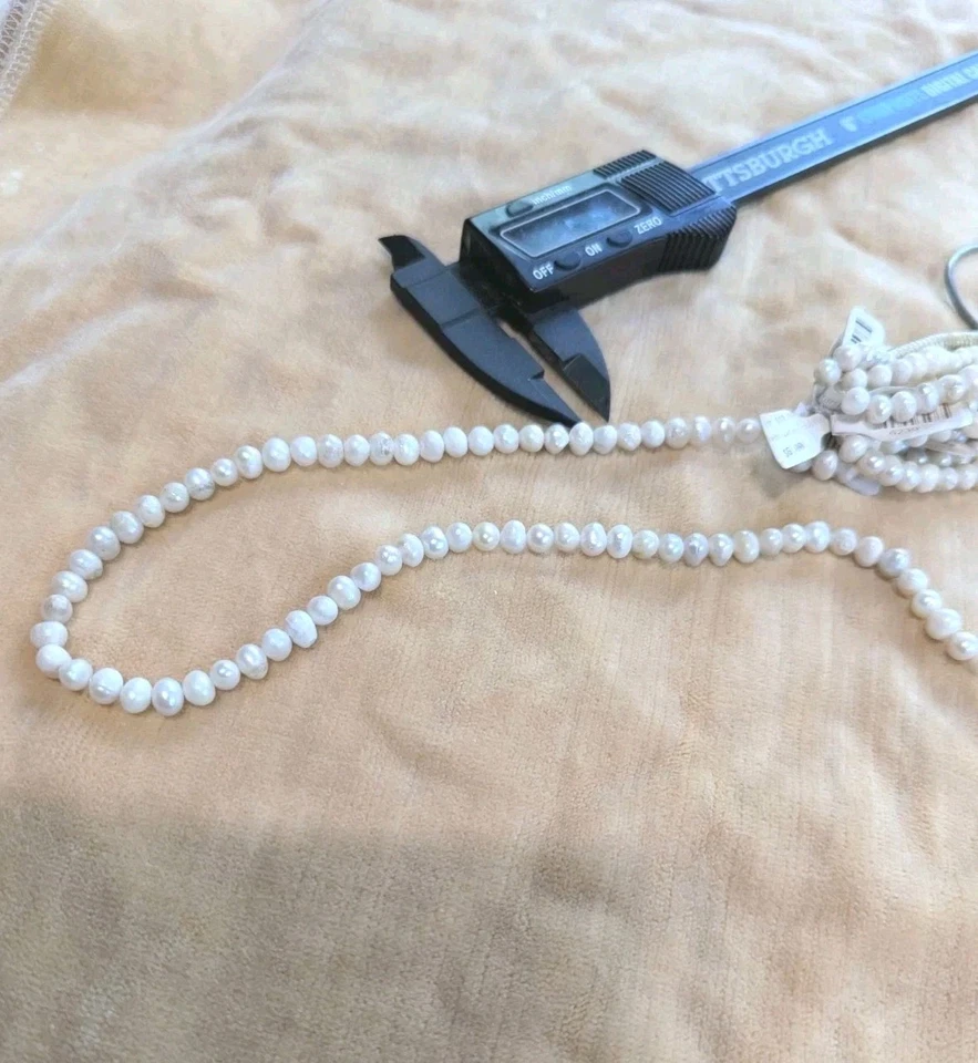 White Natural Freshwater Ringed Rice Pearl Beads, 4mm Cultured Bead Strand, 11" - Image 3 of 4