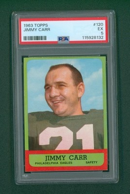 1963 Topps Football Card - #120 Jimmy Carr Short Print, PSA 5 EX