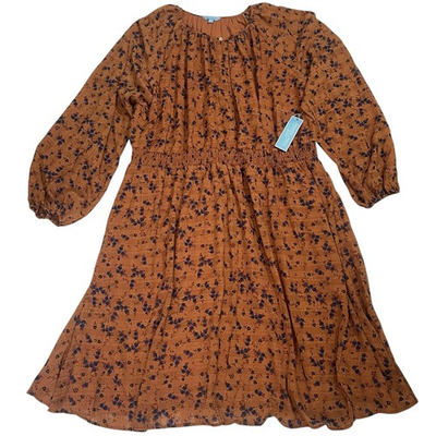 #ad Draper James RSVP Dress Size 3X Long Sleeve Rust Blue Floral Smocked Waist Midi $28.95