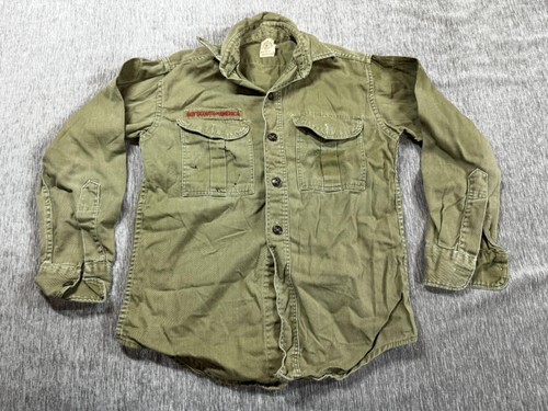 Vintage Boy Scouts Of America Shirt Green Sanforized Uniform 1950s 60s Costume
