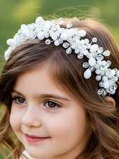 First Communion Headpiece White Flower Girl Headband Crystal Rhinestone
