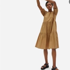 Everlane Coffee Brown Contemporary Minimalist Peplum Mock Neck Midi Dress Small