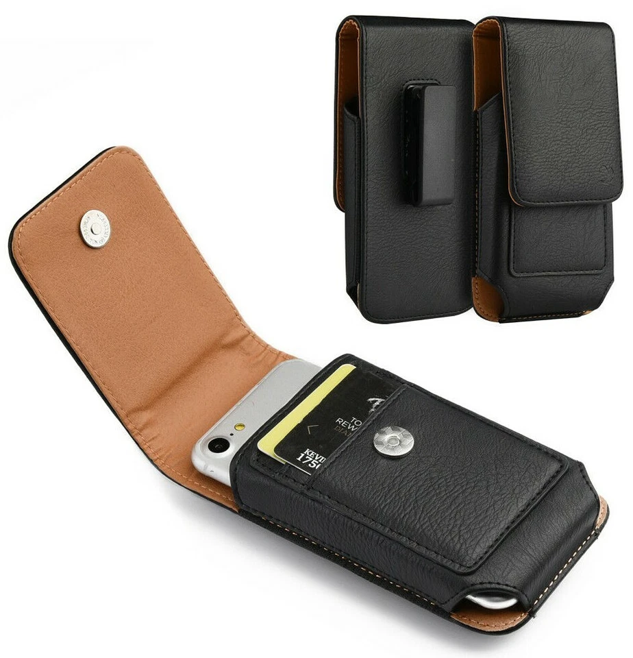 Для телефонов XL ZTE — черная вертикальная кожаная кобура, мешочек с зажимом для ремня, петлевым чехлом - Изображение 3 из 4