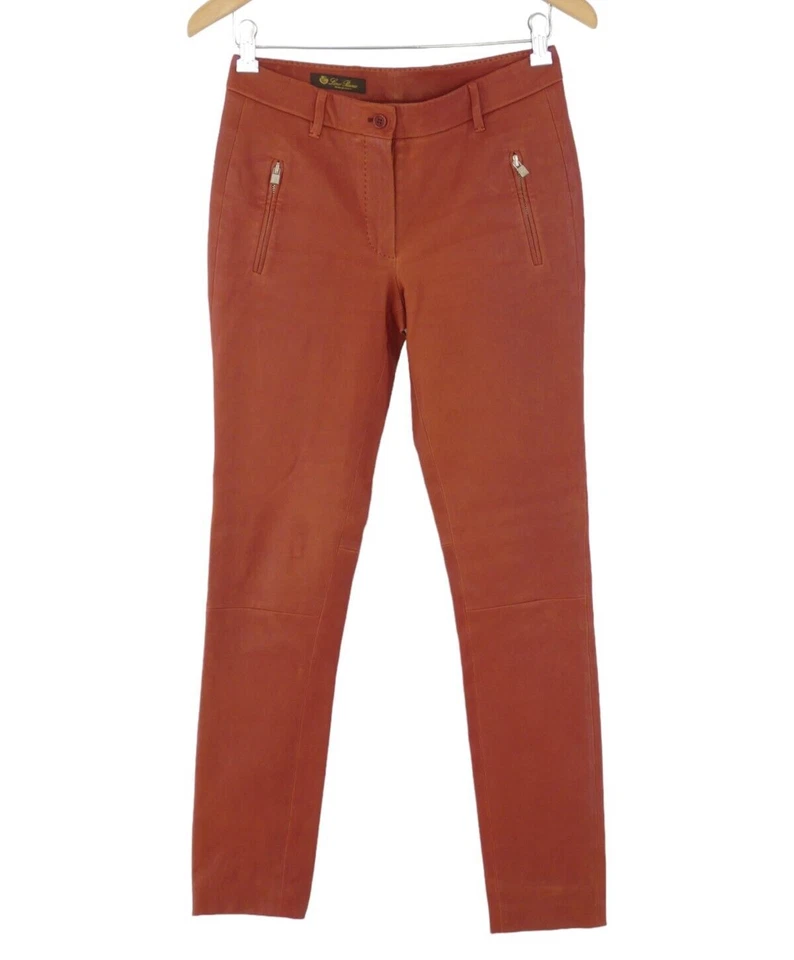 Loro Piana Leather Trousers Tan Orange Lambskin Skinny Tapered Slim Fit IT40 UK8