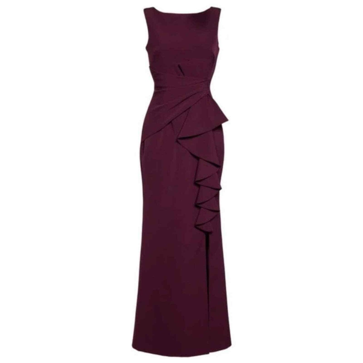 NWOT Eliza J Ruffle Front Sleeveless Maxi Gown Dress in Wine